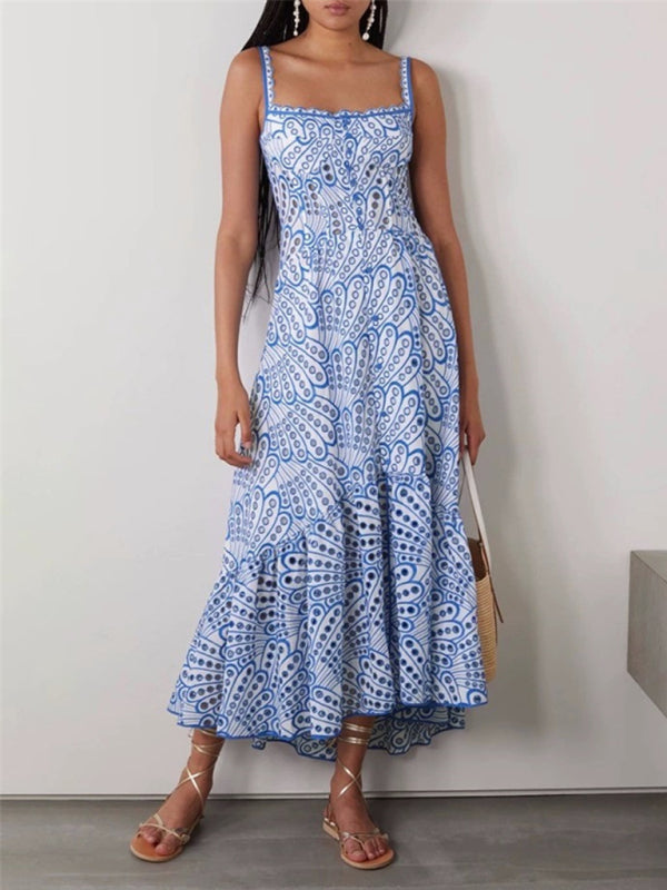 New temperament holiday style suspender irregular fishtail dress