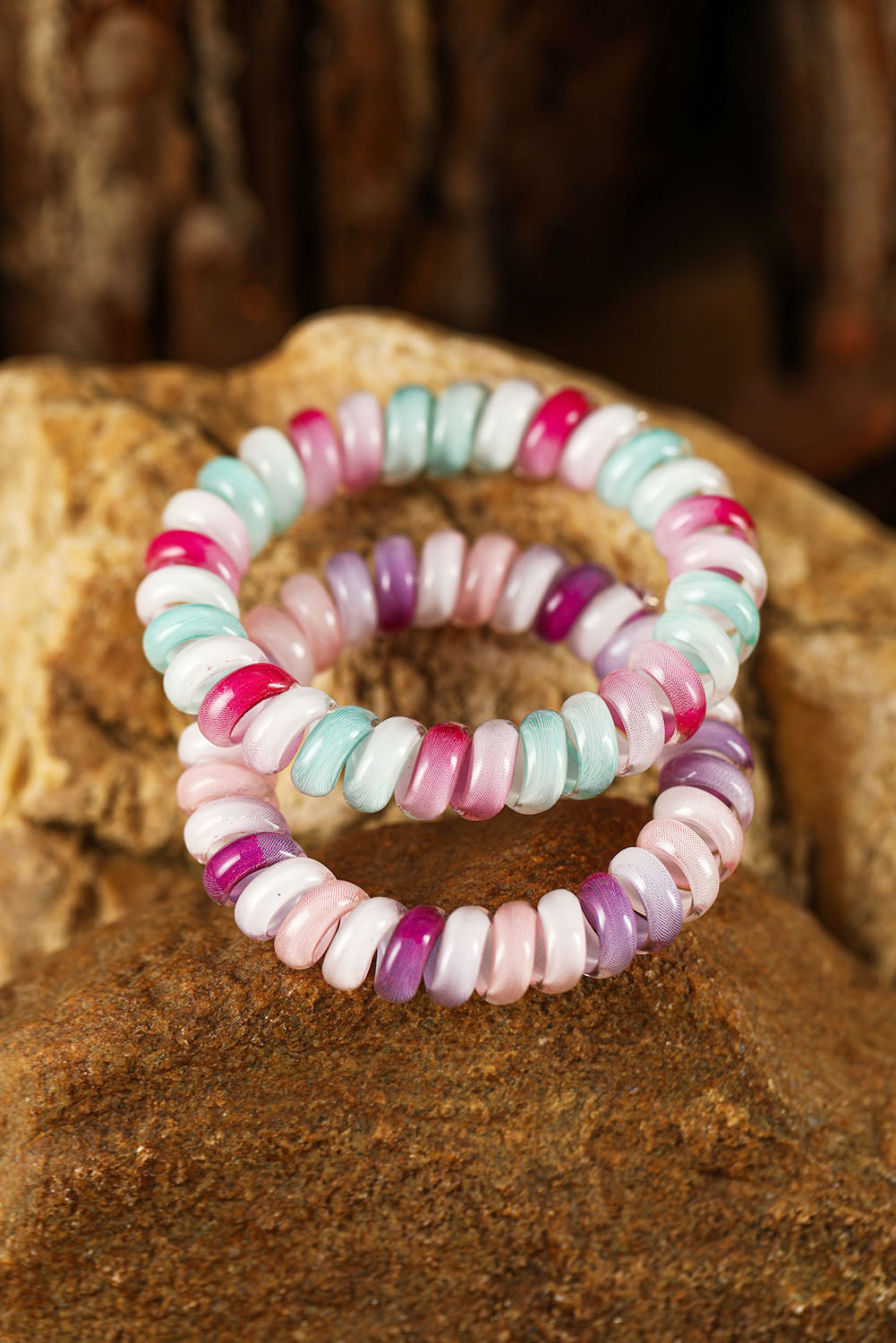 Bright Pink Cute Colorblock Phone Cord Hair Scrunchie