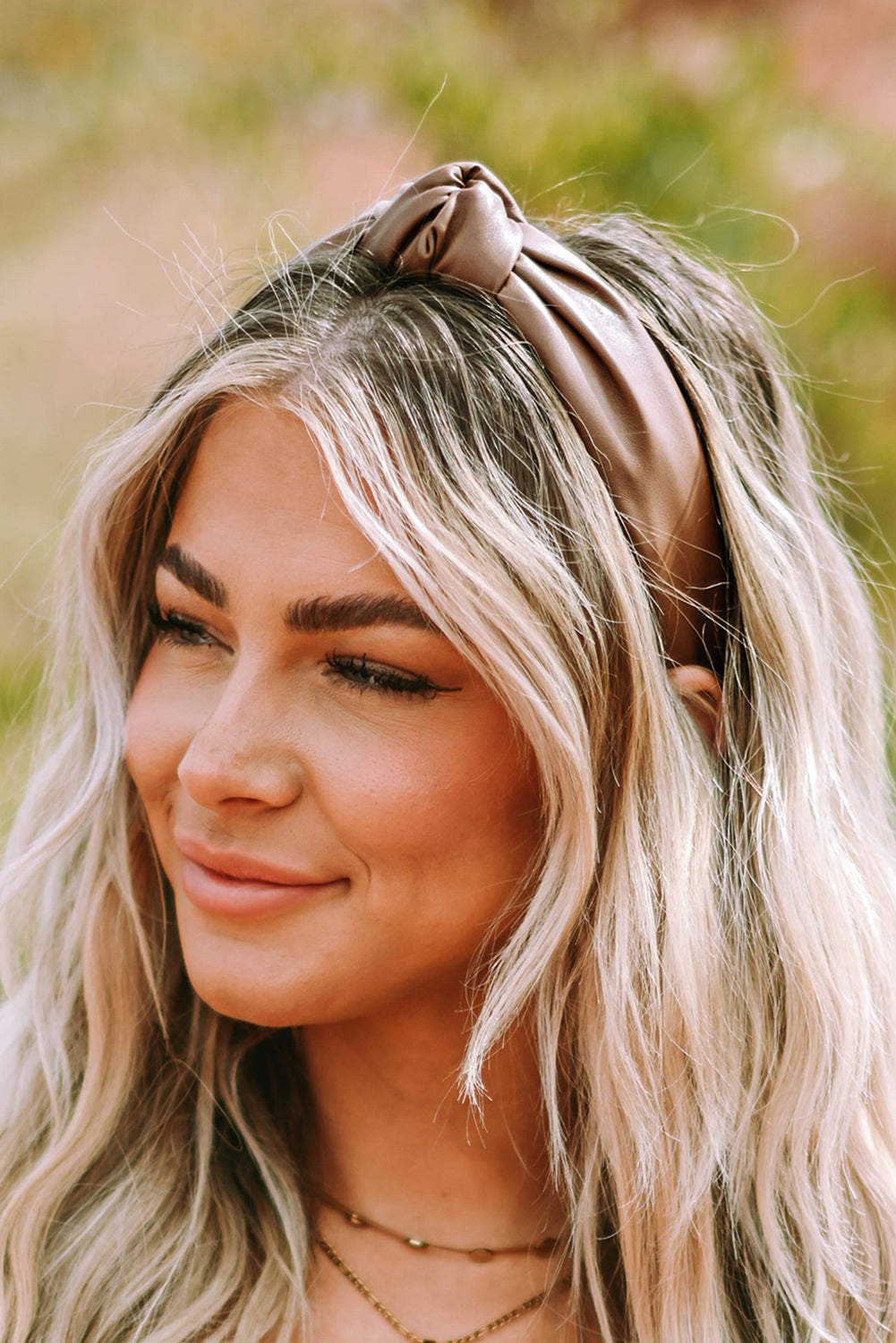 Brown Solid PU Leather Knotted Hair Band