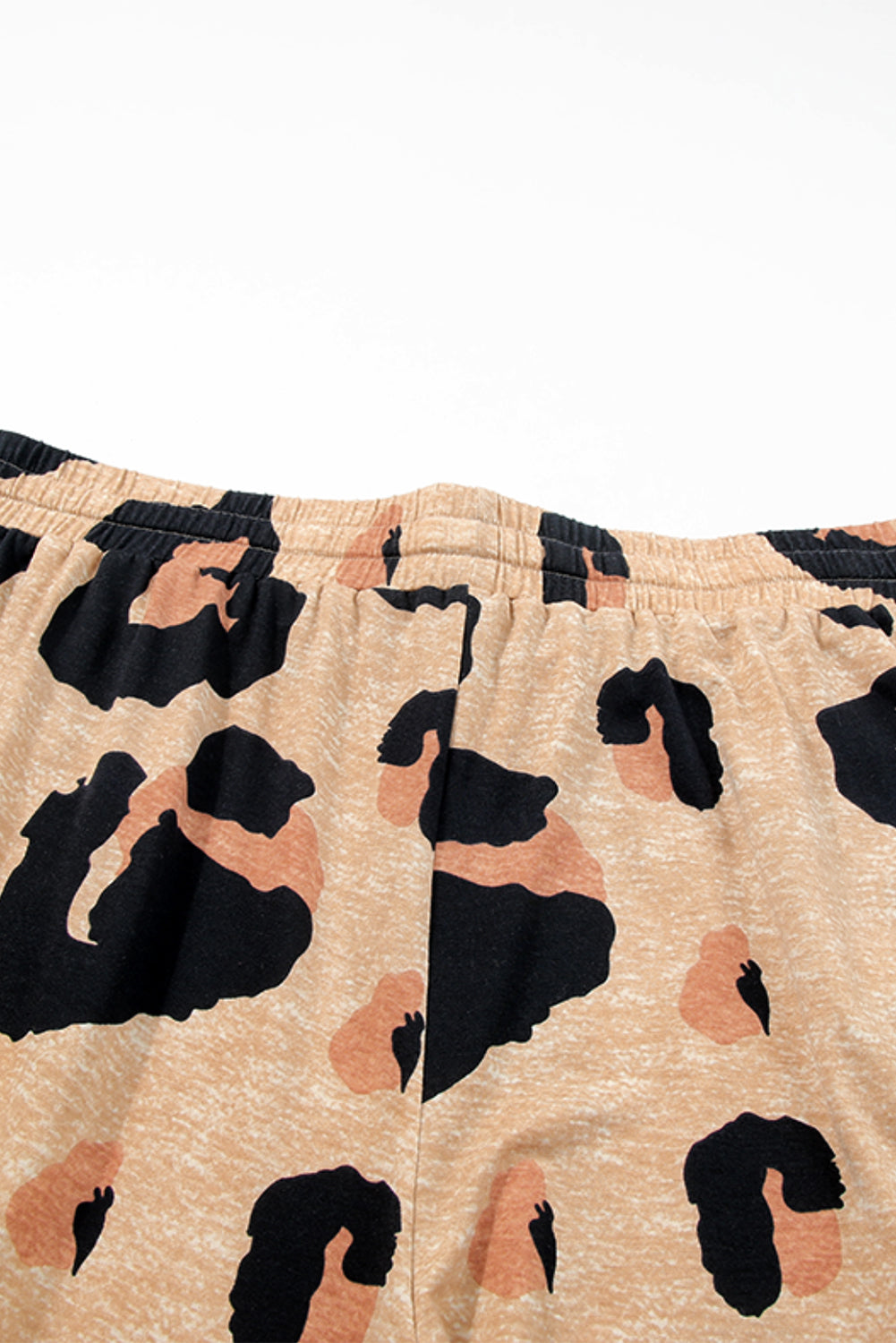 Light French Beige Leopard Print Drawstring Wide Leg Plus Size Lounge Pants