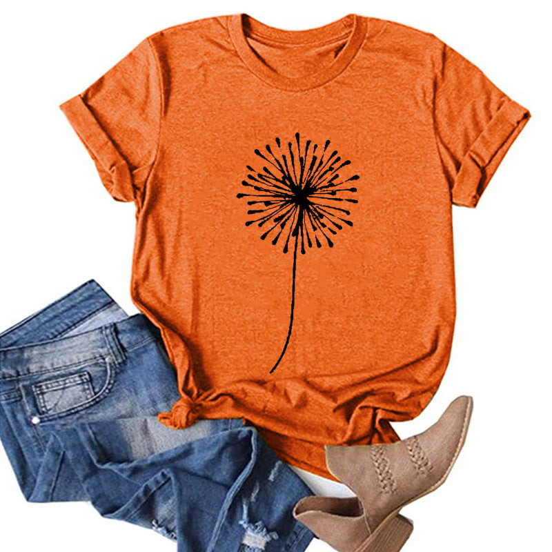 Women's T-shirt Printed Short Sleeve Basic Round Neck Regular Fit