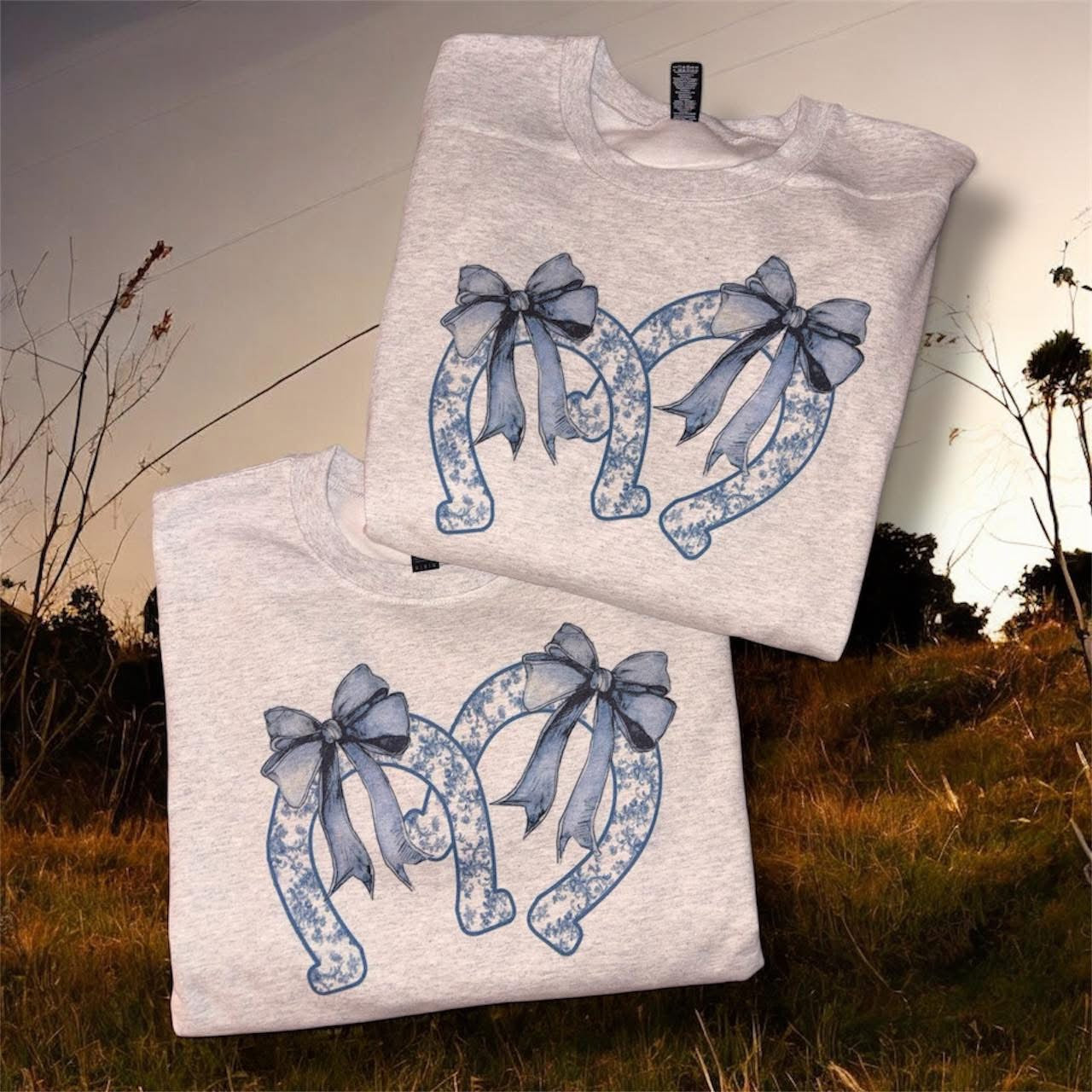 Blue floral horseshoe sweatshirt
