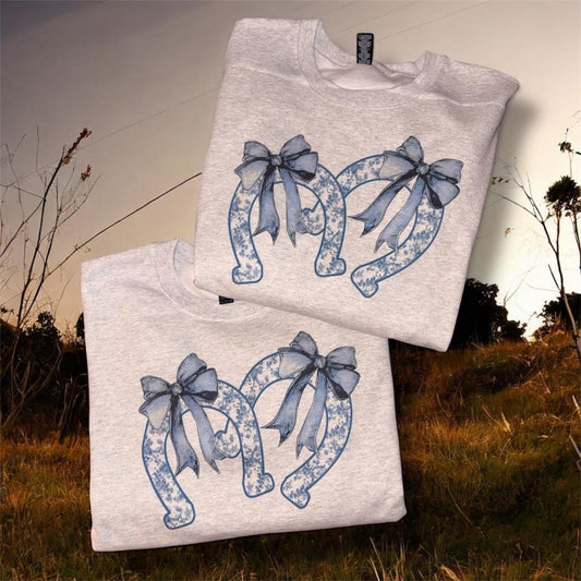 Blue floral horseshoe sweatshirt