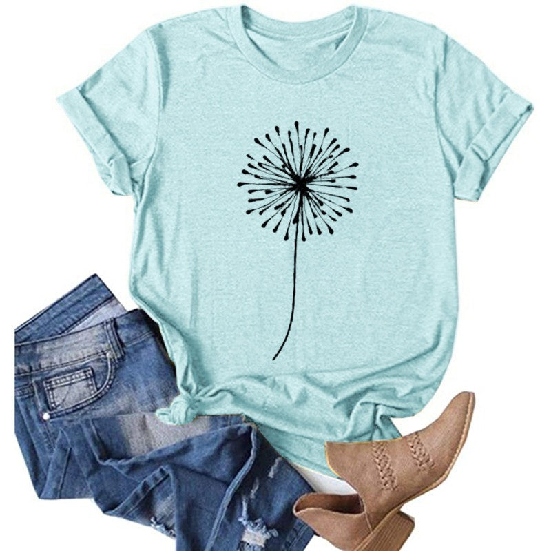 Women's T-shirt Printed Short Sleeve Basic Round Neck Regular Fit