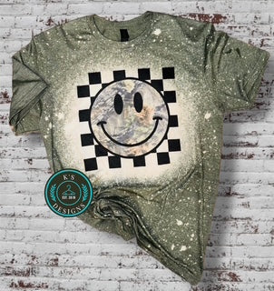 Camo Smiley Face bleached short sleeve T shirt
