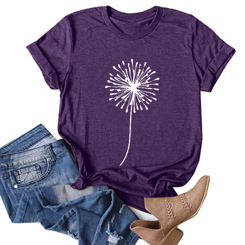 Women's T-shirt Printed Short Sleeve Basic Round Neck Regular Fit