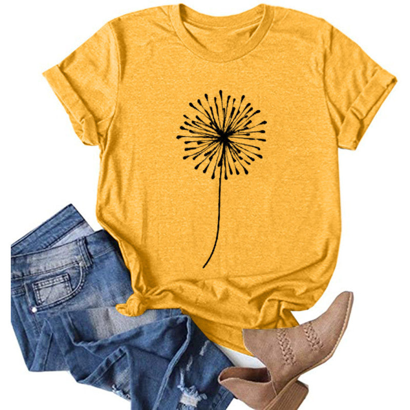 Women's T-shirt Printed Short Sleeve Basic Round Neck Regular Fit