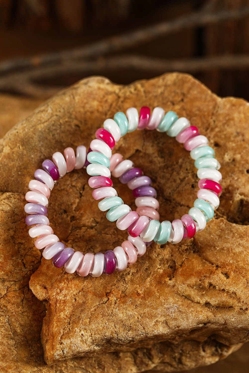 Bright Pink Cute Colorblock Phone Cord Hair Scrunchie