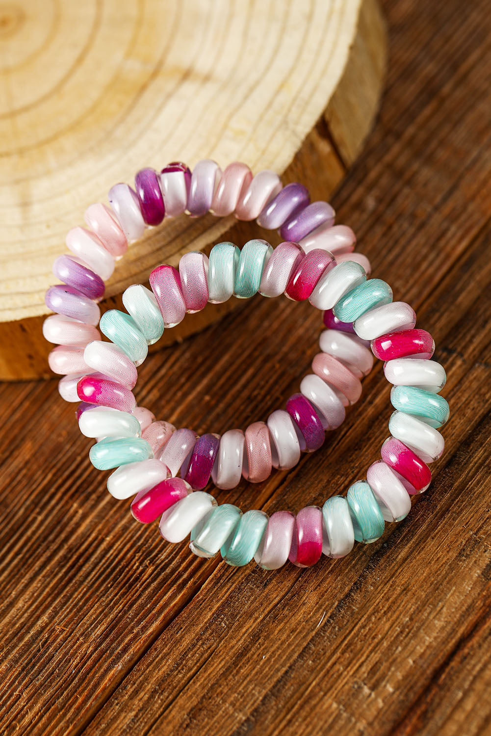 Bright Pink Cute Colorblock Phone Cord Hair Scrunchie