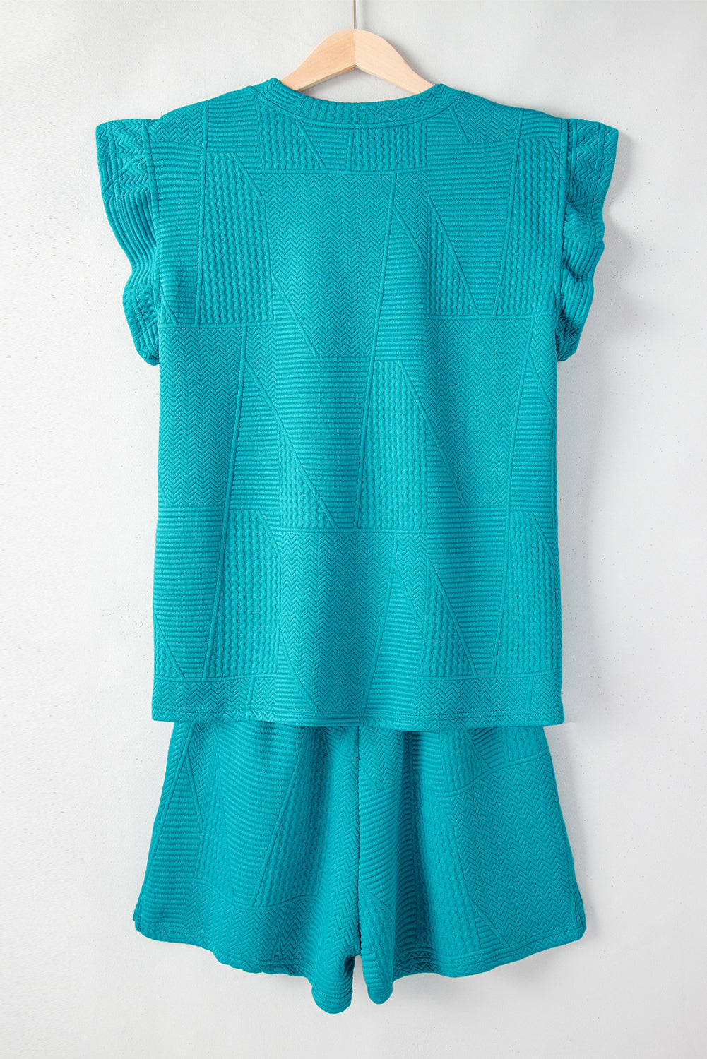 Skobeloff Textured Ruffle Split Top and Drawstring Shorts