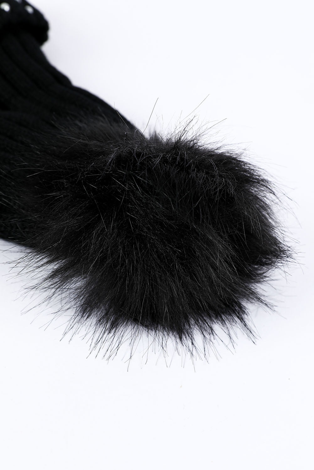 Black Faux Pearl & Pompom Decor Cuff Beanie