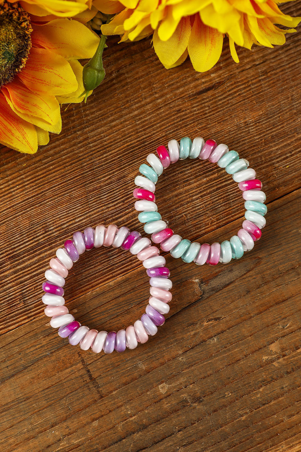 Bright Pink Cute Colorblock Phone Cord Hair Scrunchie