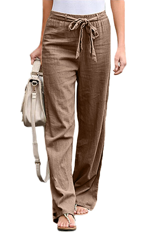 Women's European And American Elastic Waist Solid Color Belt Loose Trousers