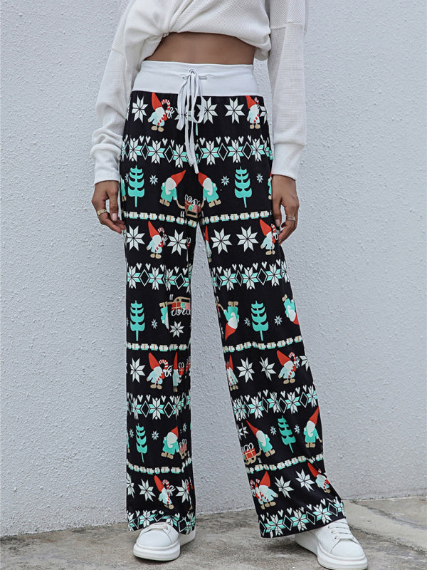 Women's fashion loose laced Christmas print pants