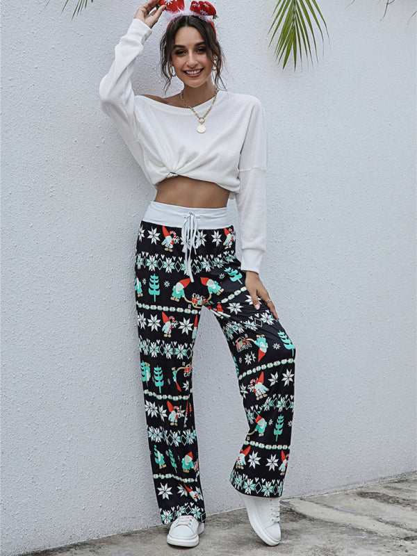 Women's fashion loose laced Christmas print pants