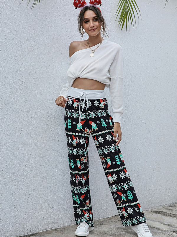 Women's fashion loose laced Christmas print pants