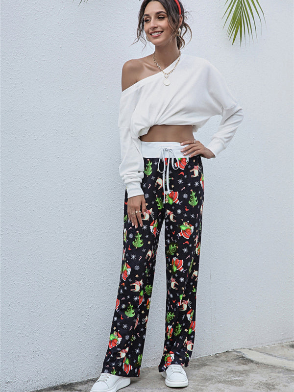 Women's fashion loose laced Christmas print pants