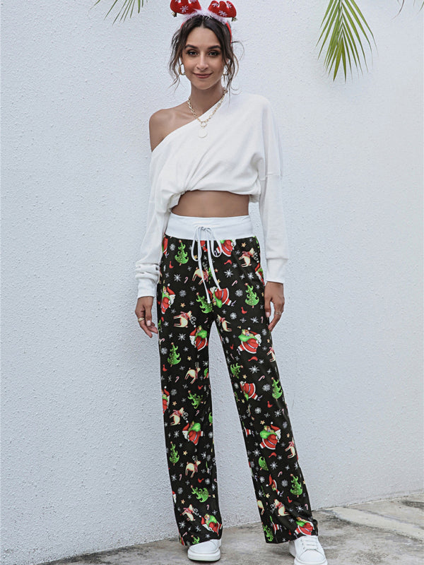 Women's fashion loose laced Christmas print pants