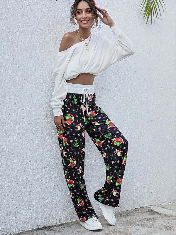 Women's fashion loose laced Christmas print pants