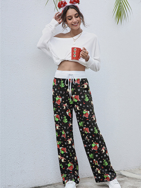 Women's fashion loose laced Christmas print pants