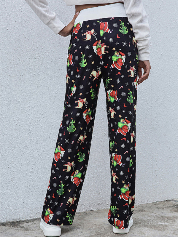 Women's fashion loose laced Christmas print pants