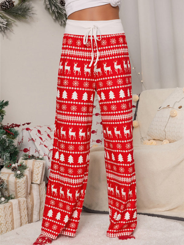 Women's fashion loose laced Christmas print pants