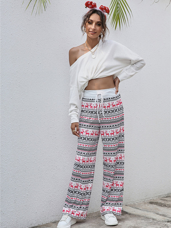 Women's fashion loose laced Christmas print pants