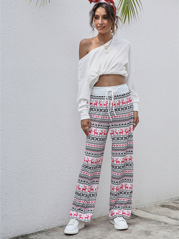 Women's fashion loose laced Christmas print pants