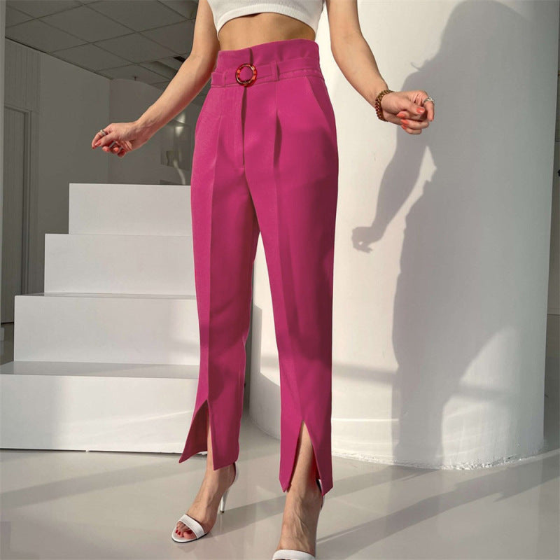 Small feet slit suit pants nine-point pants ladies women's pants commuting trousers