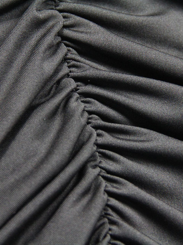Women's sexy deep V strappy pleated dress with ruffles and hips