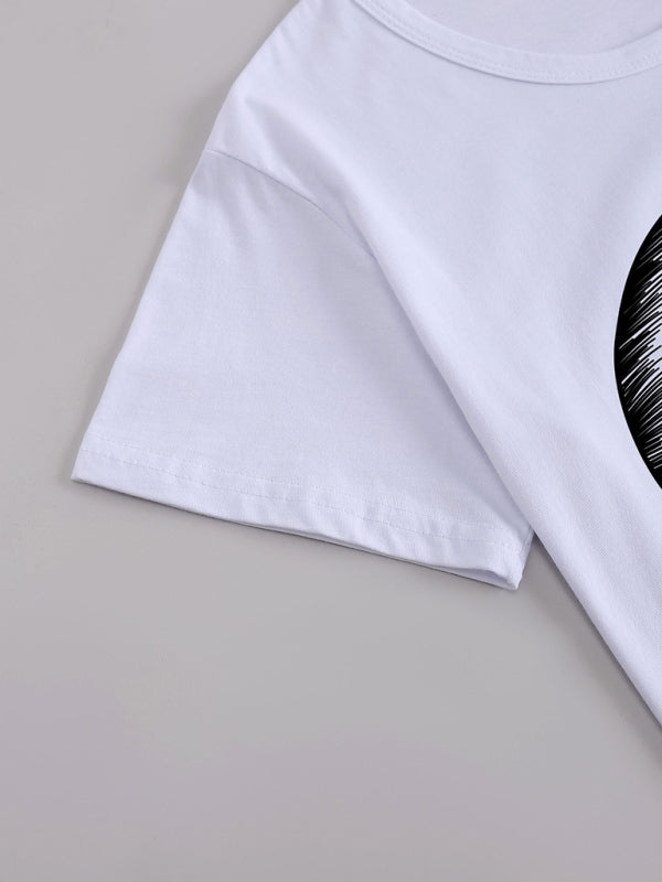 Women's Knitted Casual Round Neck Printed Short Sleeve T-Shirt