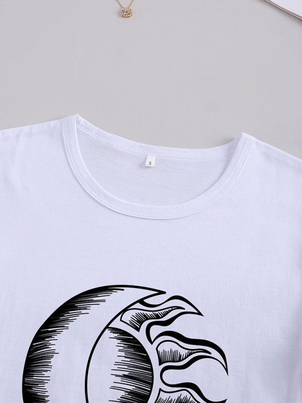 Women's Knitted Casual Round Neck Printed Short Sleeve T-Shirt