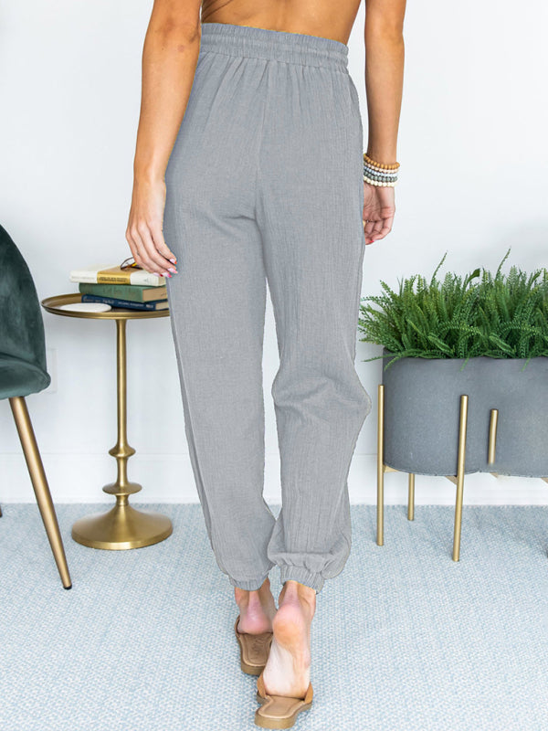 Women's Solid Color High Waist Casual Cropped Pants