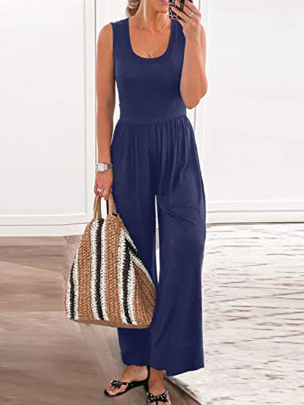 Women's Solid Color Loose Sleeveless Jumpsuit