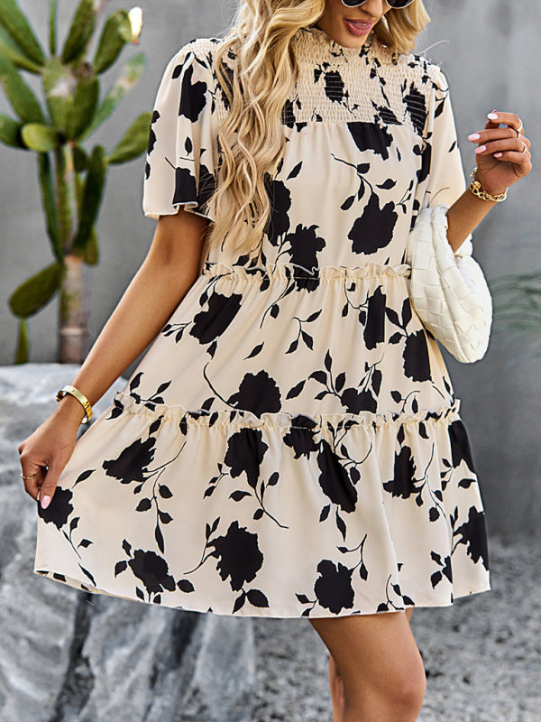 Women's Casual Fashion Floral Print Short Sleeve Dress