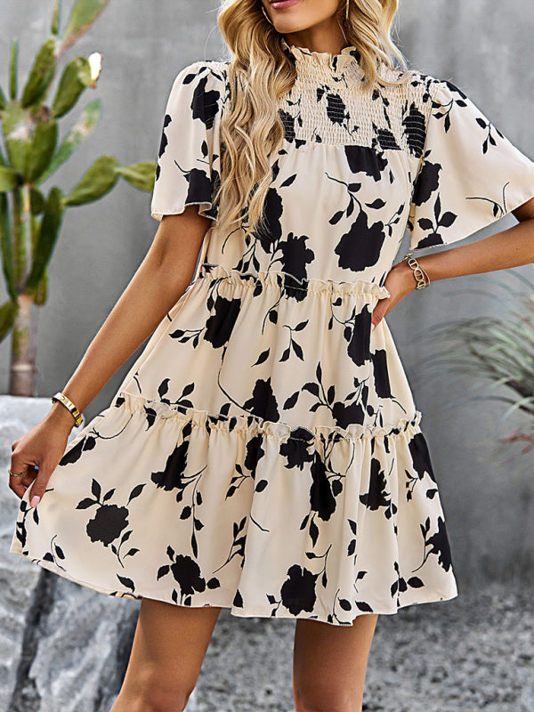 Women's Casual Fashion Floral Print Short Sleeve Dress