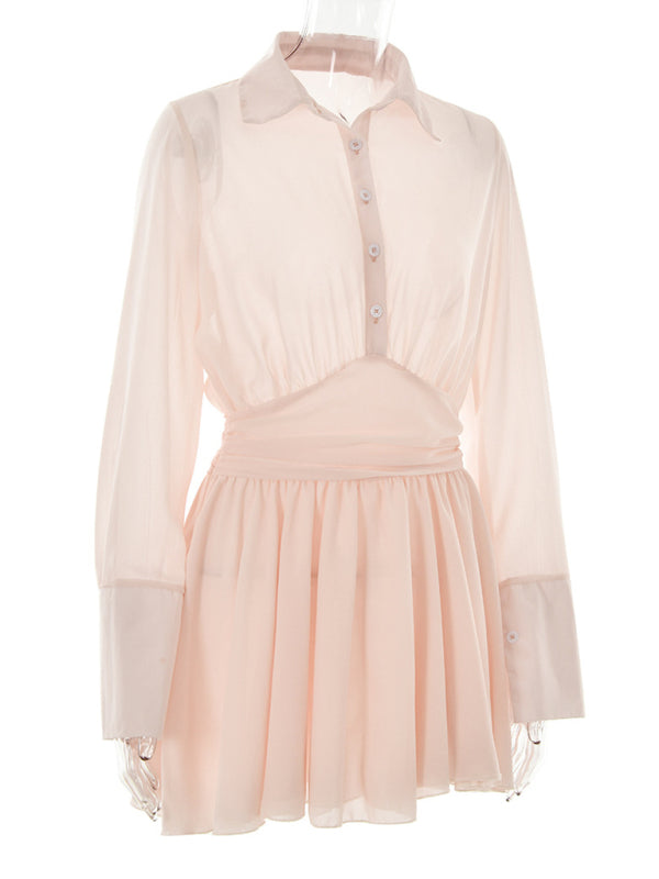 New style single-breasted lapel dress fashion sexy temperament hot girl lotus leaf skirt