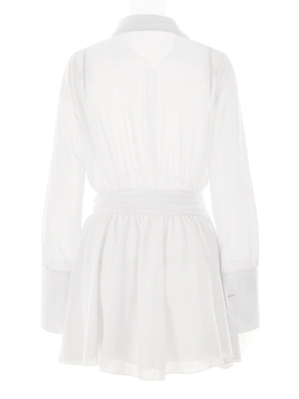 New style single-breasted lapel dress fashion sexy temperament hot girl lotus leaf skirt