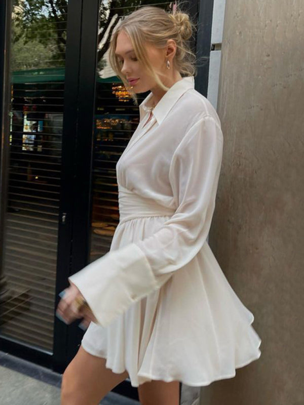New style single-breasted lapel dress fashion sexy temperament hot girl lotus leaf skirt