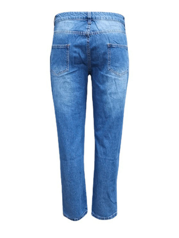 New Ladies Jeans Ripped American Flag Print Trousers