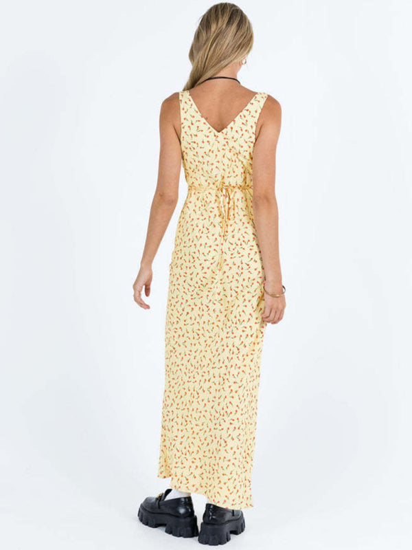 Women's polka dot suspender V-neck fishtail dress