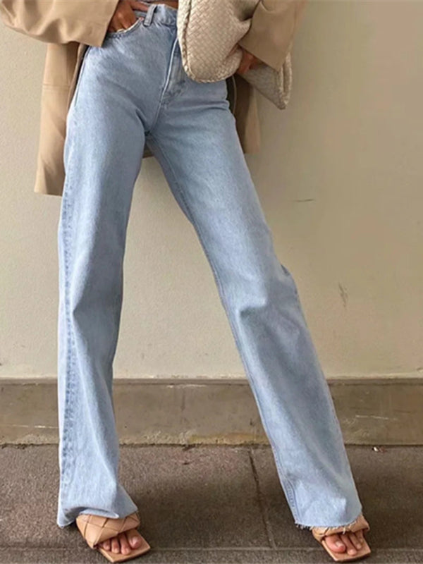 New high-waist floor-length loose slimming straight wide-leg jeans