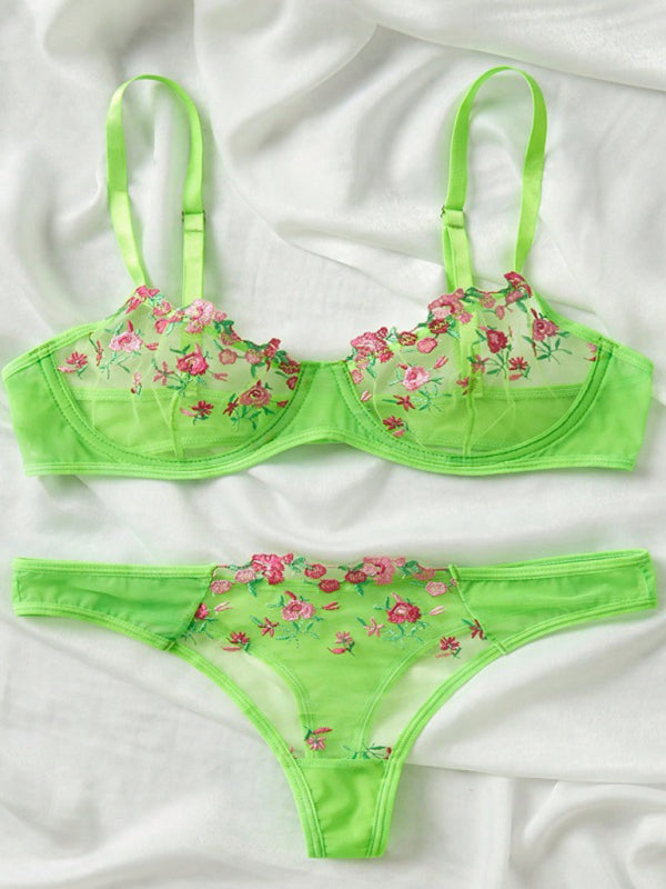 New women's sexy see-through floral lingerie set