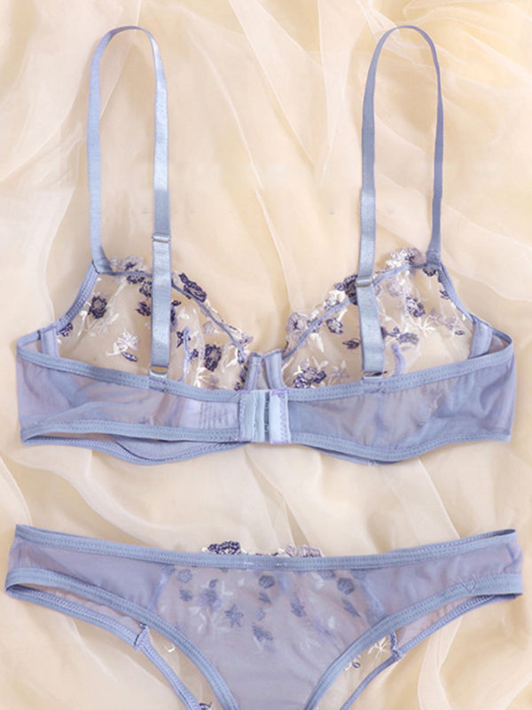 New women's sexy see-through floral lingerie set