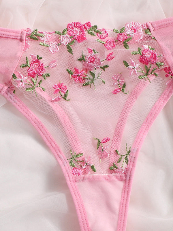 New women's sexy see-through floral lingerie set