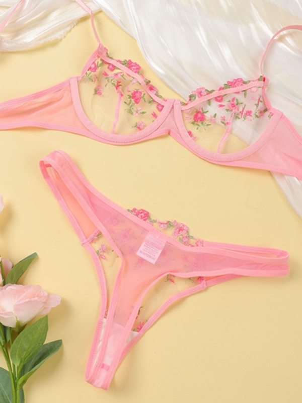 New women's sexy see-through floral lingerie set