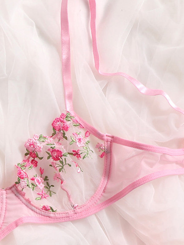 New women's sexy see-through floral lingerie set