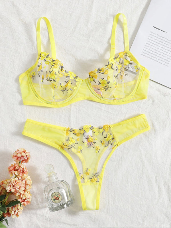 New women's sexy see-through floral lingerie set