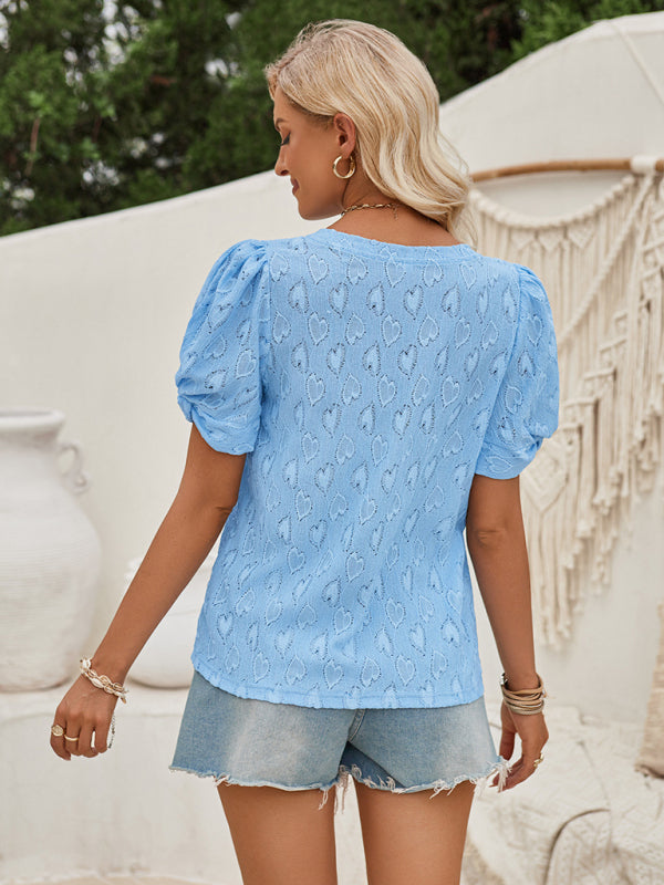 Casual love printed V-neck slim cuffs twist top