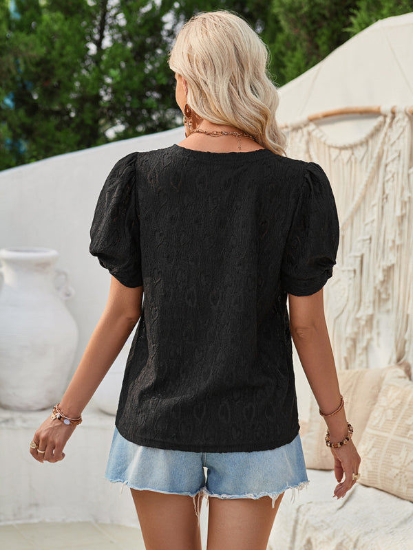 Casual love printed V-neck slim cuffs twist top